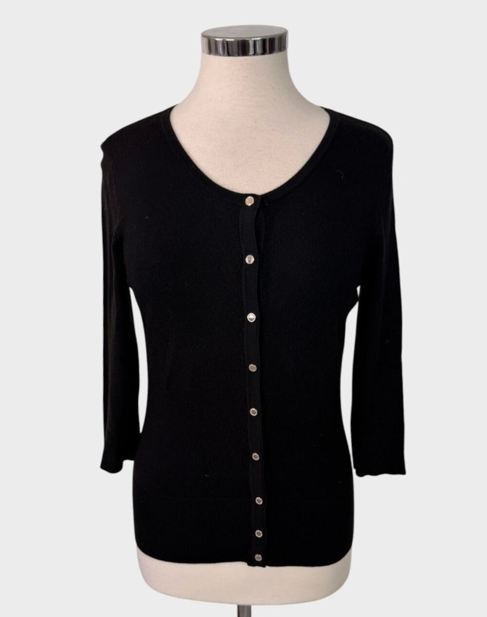WHBM White House Black Market Medium Black 3/4 Sleeve Button Front Sweater